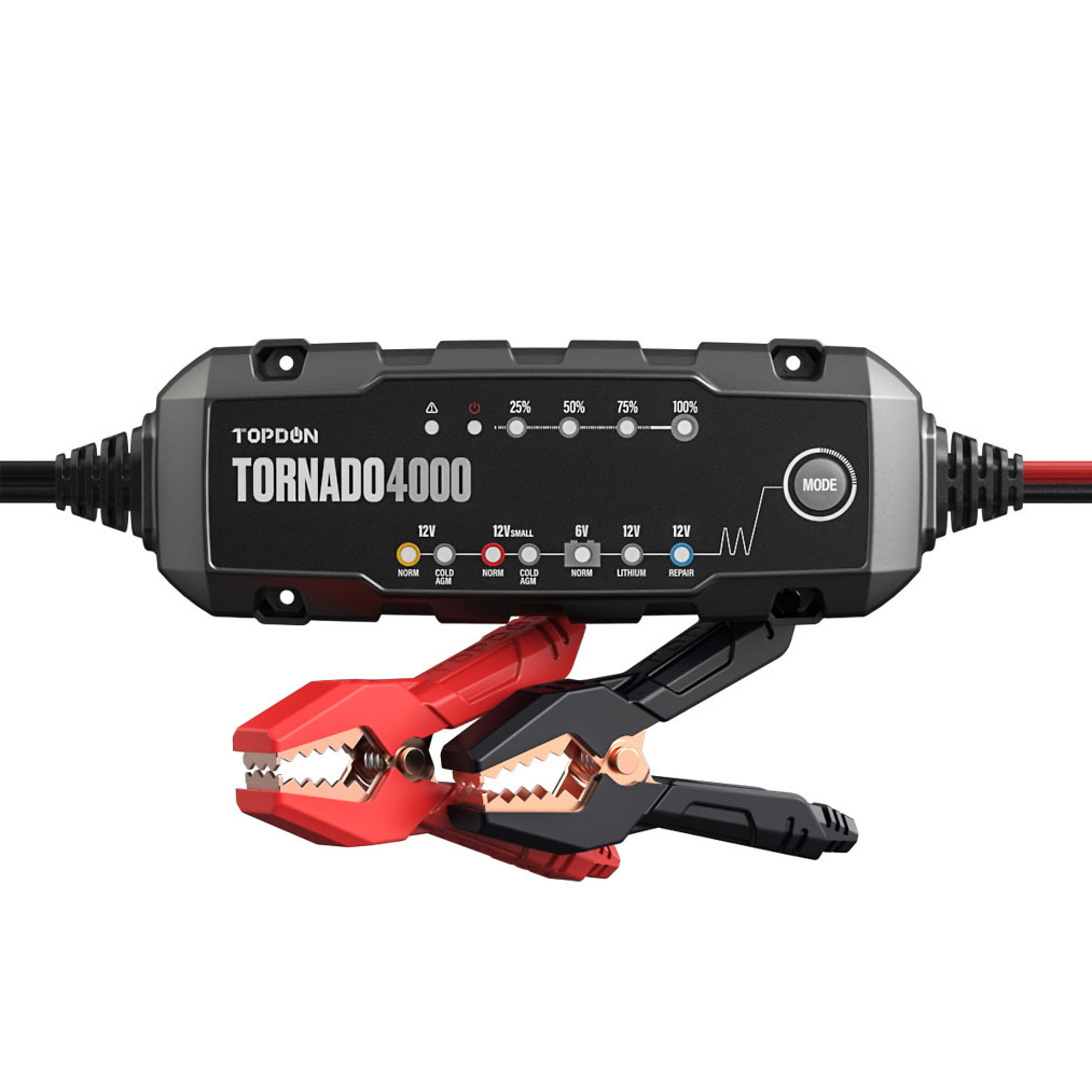 TOPDON Battery Charger - 4 Amps, 5-Step Smart Charging, 6V/12V Lead-Acid and 12V Lithium-Ion Compatibility, Model# T4000